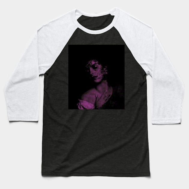 Beautiful girl, her skin and body falling down to pieces, disappear. Dark, dim, violet. Baseball T-Shirt by 234TeeUser234